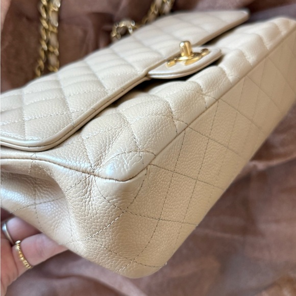 SOLD - CHANEL Beige Caviar Classic Double Flap Medium GHW Series 14 with card - Picture 5 of 17